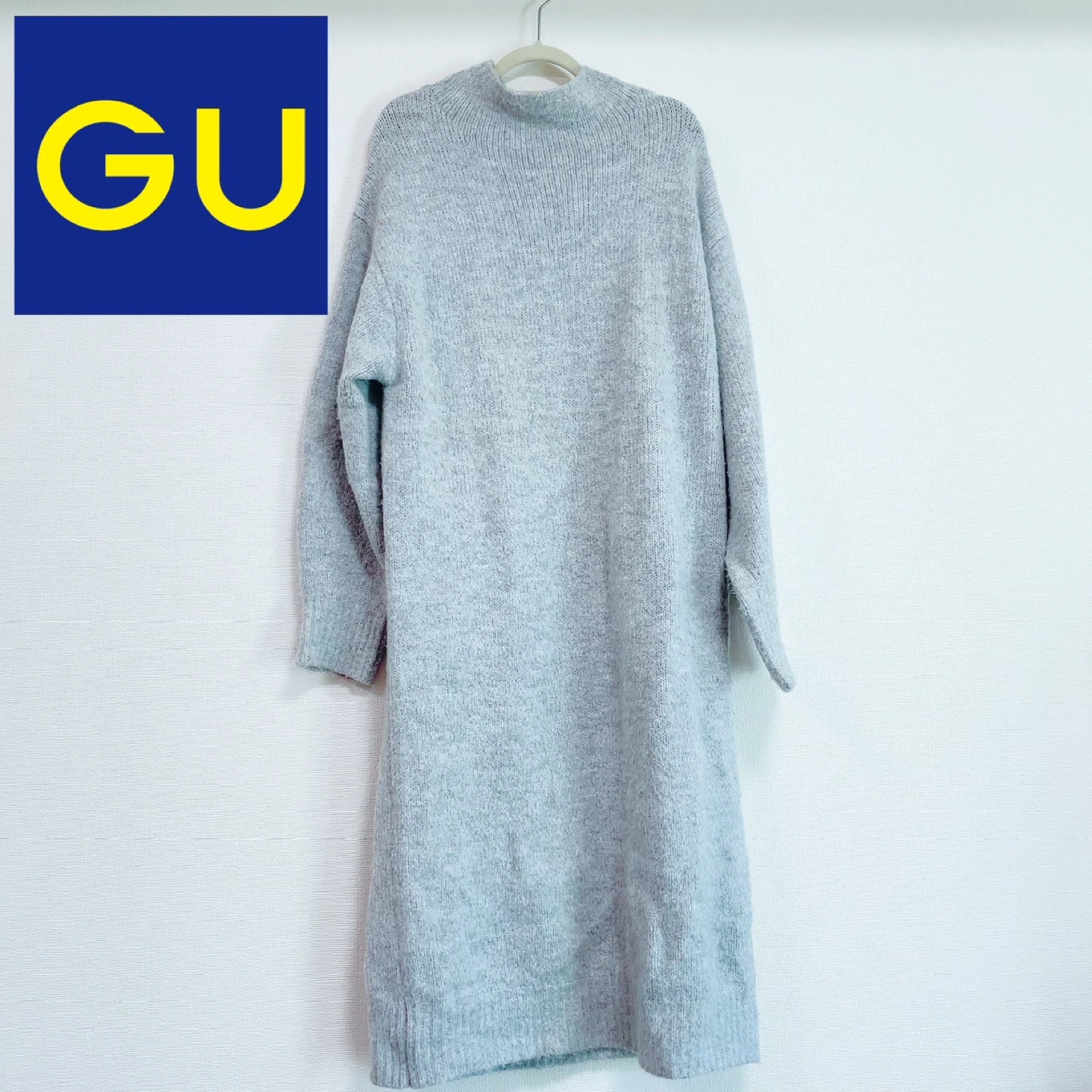 【送料込】GU ニットワンピース タートルネック グレーの写真2枚目