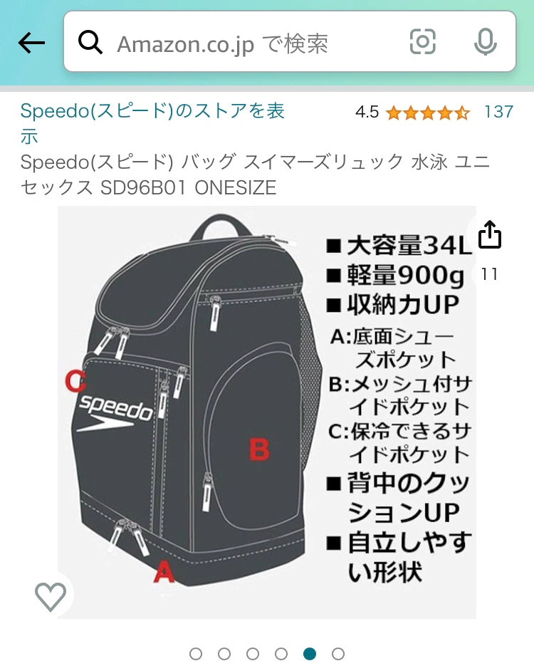 speedo スイマーズリュックの写真7枚目
