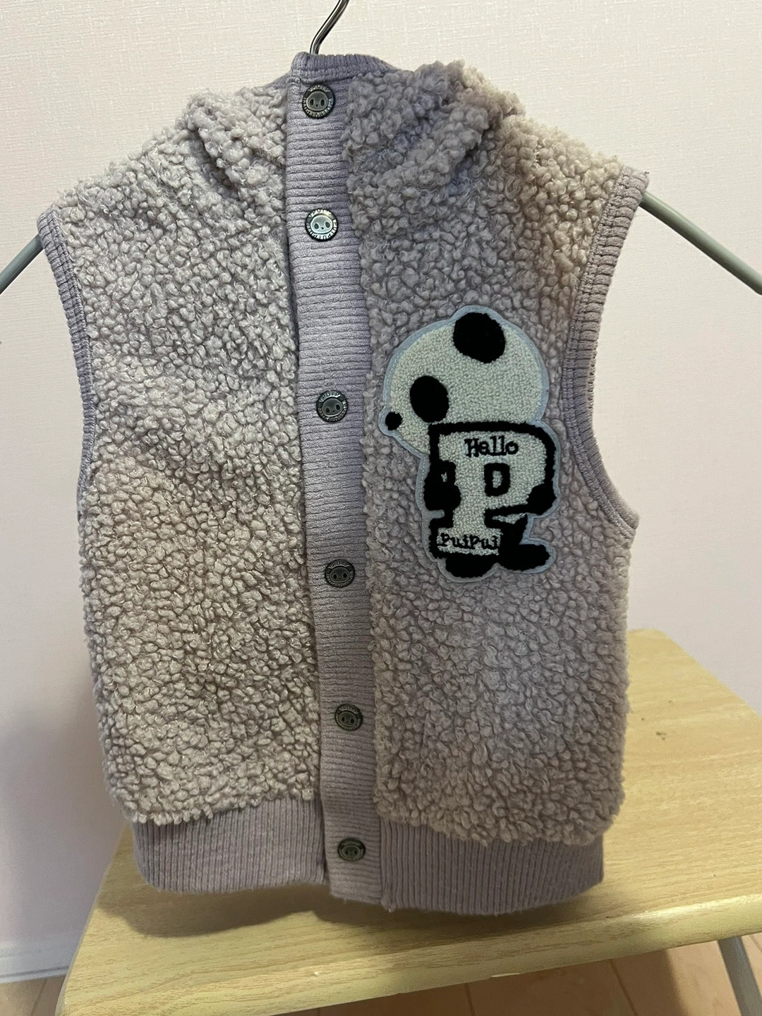 2キッズ 袖なしジャケットフード付き パンダ PUIPUI