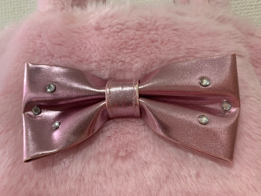 マザウェイズ ガールズ リボン🎀ファーバック トート ピンク ラインストーンの写真2枚目
