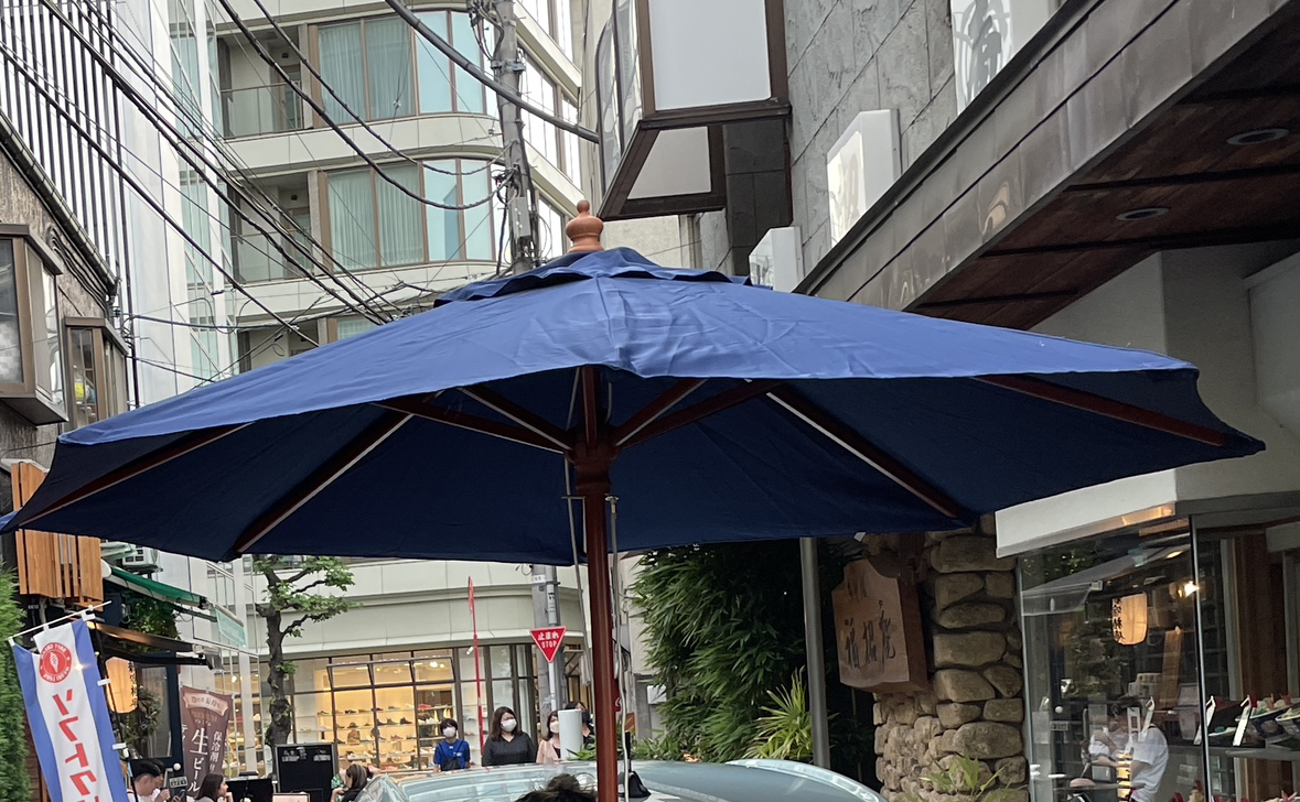 ガーデンパラソル ネイビー　ベース付き2点セット WOOD PARASOL