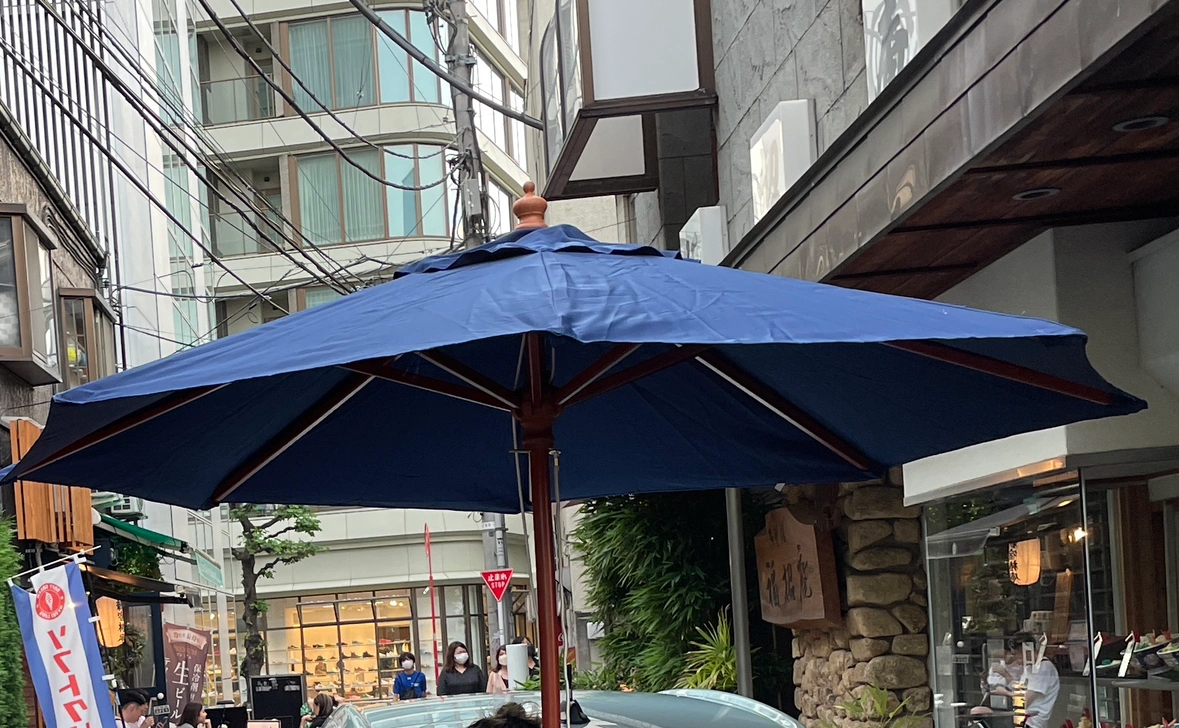 ガーデンパラソル ネイビー ベース付き2点セット WOOD PARASOL