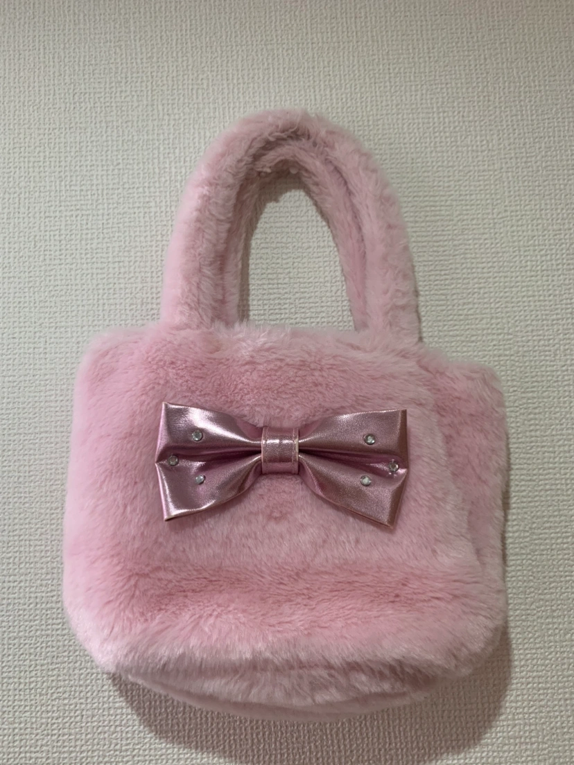 マザウェイズ ガールズ リボン🎀ファーバック トート ピンク ラインストーン