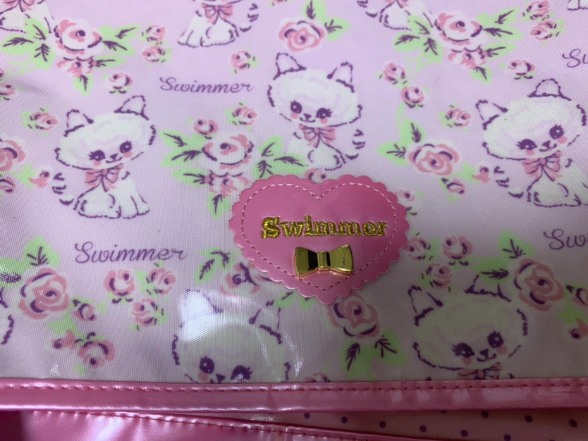 ガールズ スイマー swimmer 3WAY レッスン バック ビニール 😺ネコ 子猫 バラ 薔薇 ピンクの写真5枚目