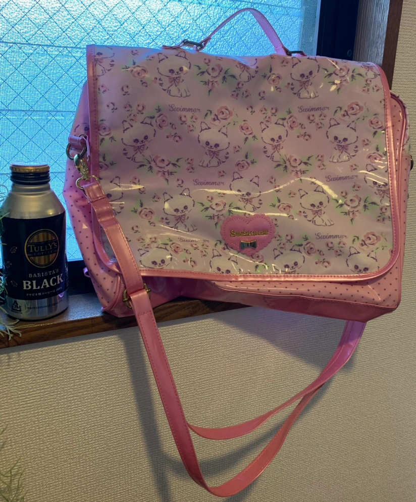 ガールズ スイマー swimmer 3WAY レッスン バック ビニール 😺ネコ 子猫 バラ 薔薇 ピンクの写真6枚目
