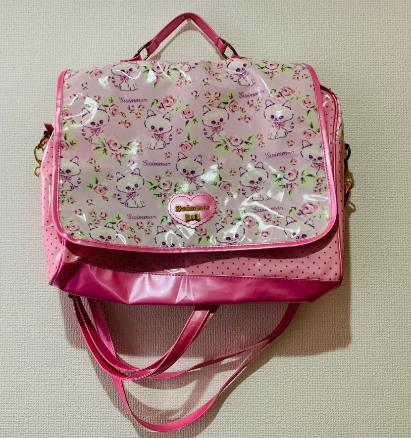 ガールズ スイマー swimmer 3WAY レッスン バック ビニール 😺ネコ 子猫 バラ 薔薇 ピンク