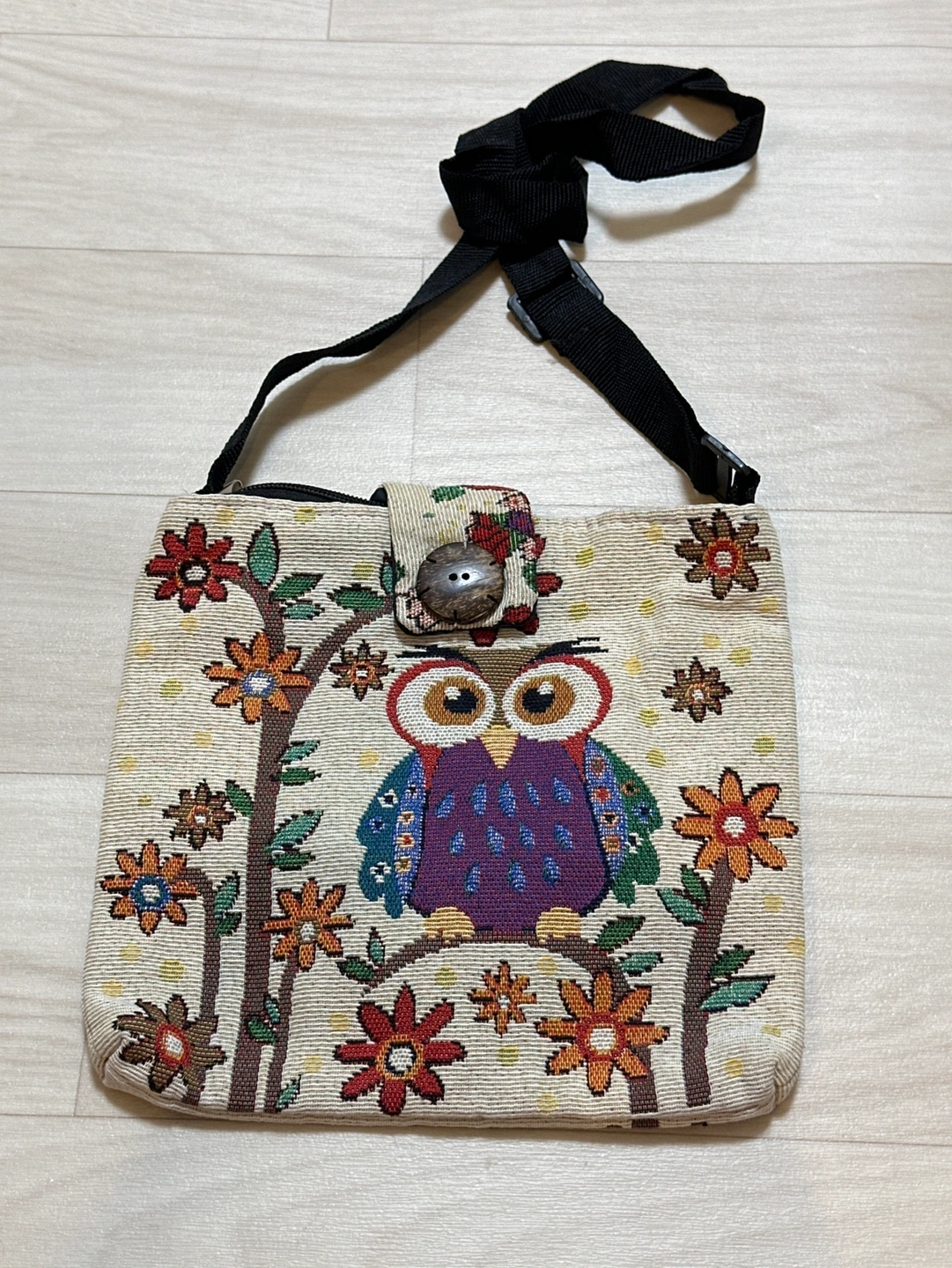 新品 フクロウ 花 ショルダーバッグ