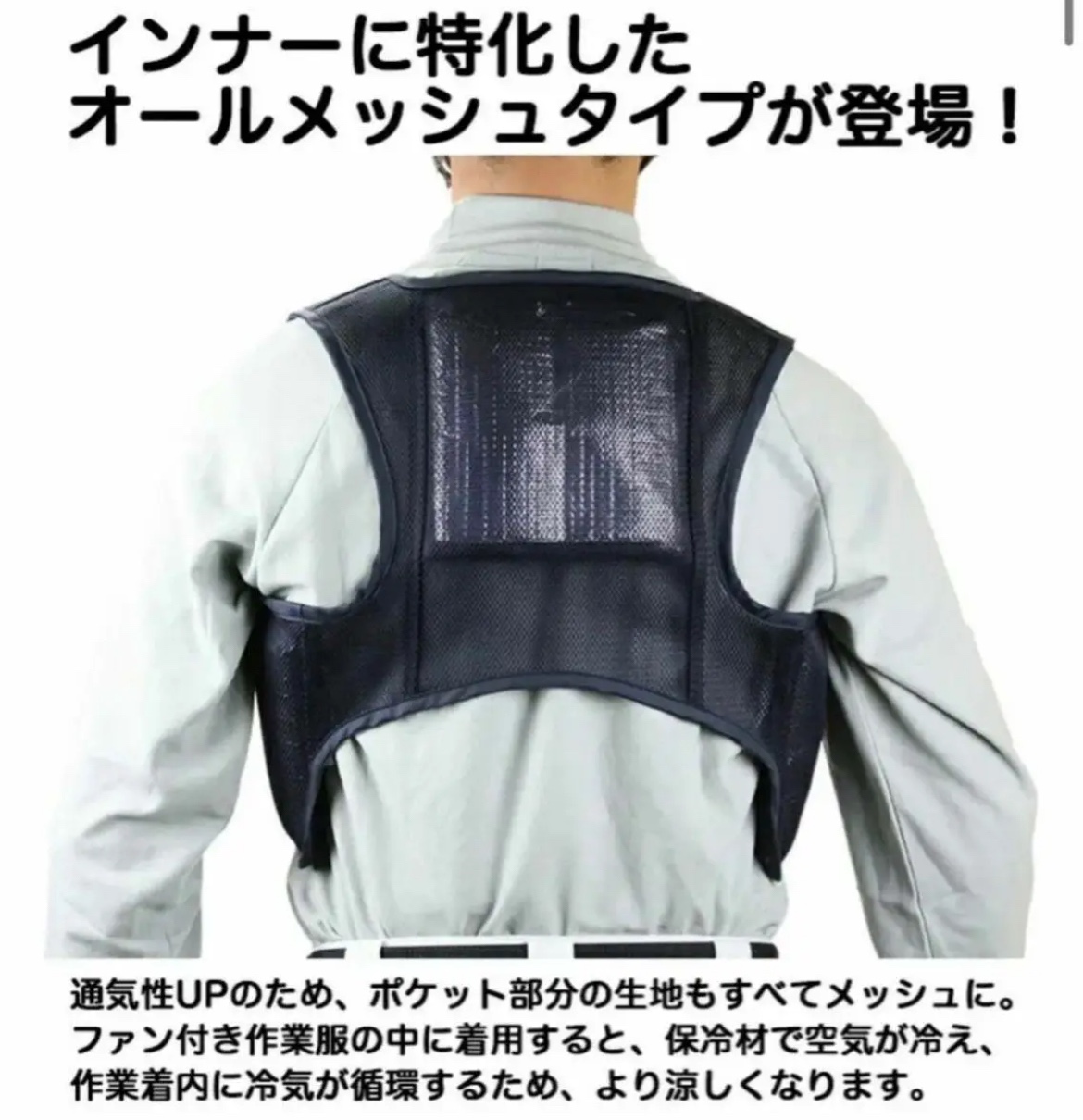 新品未使用　メッシュ冷却ベスト　保冷剤3個付　熱中症対策　冷却ベスト　紺色　M L LL有りの写真3枚目