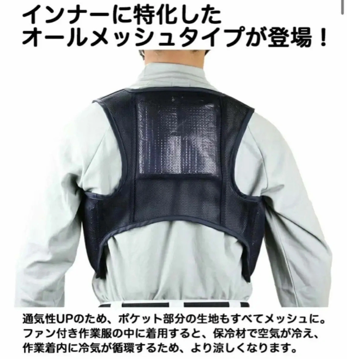 新品未使用 メッシュ冷却ベスト 保冷剤3個付 熱中症対策 冷却ベスト 紺色 M L LL有りの写真3枚目